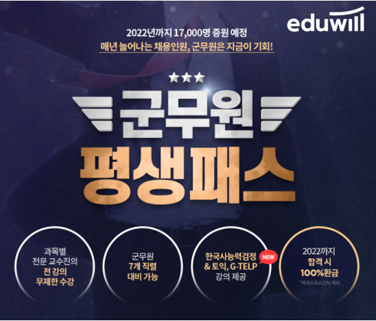 [에듀윌-보도자료] 201021_에듀윌 군무원, 전문 교수진의 강의 무제한 수강하는 ‘평생패스’ 선보여…합격시 수강료 100% 환급.png