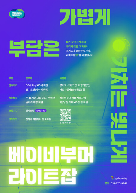 경기도, 베이비부머 ‘라이트잡’ 올해도 추진…참여기업 상시 모집