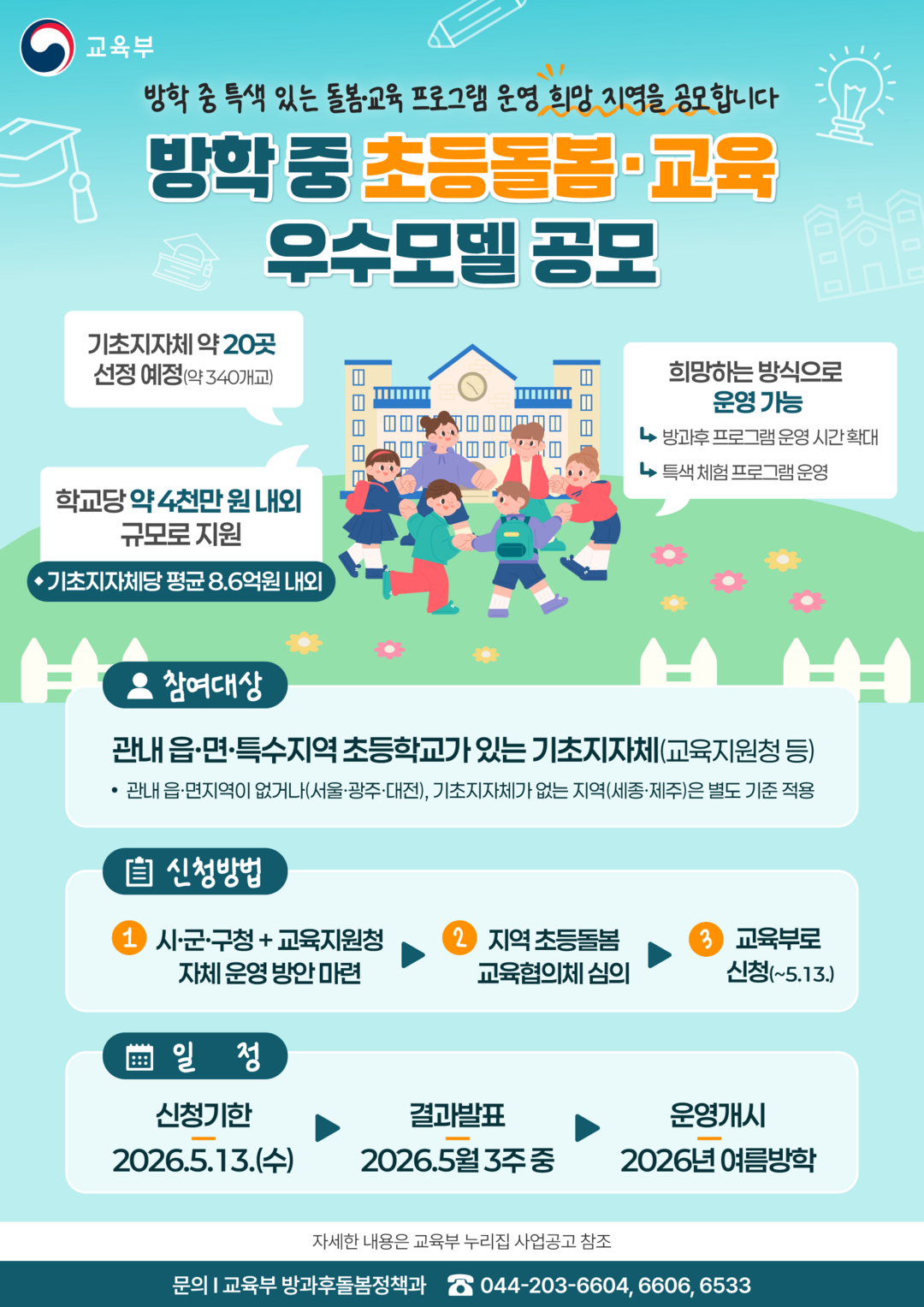 “방학 돌봄 공백 줄인다”…교육부, 읍·면·특수지역 기초지자체 20곳 공모