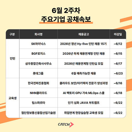 “SK하이닉스부터 롯데까지”…6월 하계 인턴·교육생 채용 본격화